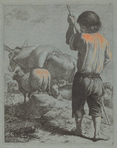 ロバ、羊、ヤギを連れた羊飼い 1759年 作： Francesco Londonio