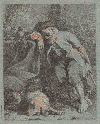 犬と一緒に寝ている老人 作： Francesco Londonio