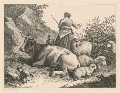 立っている羊飼いと子供、1776 年以降。 作： Francesco Londonio