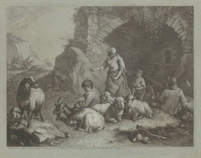 アーチの近くの女性、羊飼いの少年、羊、17591782。 作： Francesco Londonio