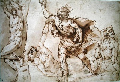 聖セバスチャンの殉教と聖ステファノの石打ちのための習作（w.c. on paper 作： Francesco Maffei