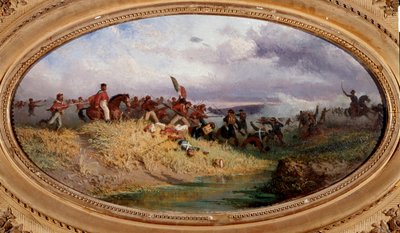リソルジメント。"ヴォルトゥルノ川を通過するイタリアの愛国者ジュゼッペ・ガリバルディ" 1860年10月、千人隊（または赤シャツ隊）の遠征中のヴォルトゥルノの戦いのシーン。フランチェスコ・マンチーニ（1830-1905）による絵画 ナポリ、Museo Nazionale di 作： Francesco Mancini