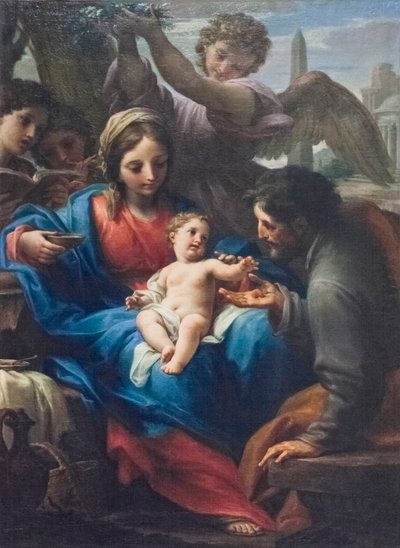 O resto na fuga para o Egito (óleo sobre tela) 作： Francesco Mancini