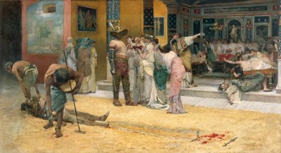 ポンペイでのディナー中の剣闘士の戦い 作： Francesco Netti