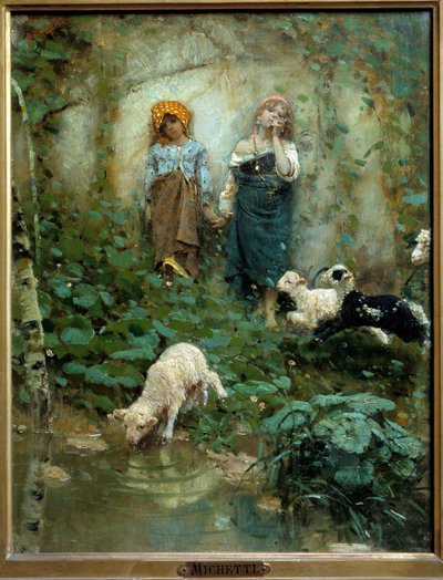 Francesco Paolo Michelli (1851-1929) による 2 人の小さな羊飼いの絵画 19 世紀 フィレンツェ、近代美術館 作： Francesco Paolo Michelli