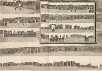 Pom...、1804 年の平面図に示されている建物のさまざまな側面を示す断面図。 作： Francesco Piranesi