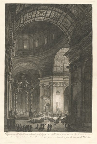 聖ペテロの十字架のイルミネーションのある聖ペテロの内部 作： Francesco Piranesi