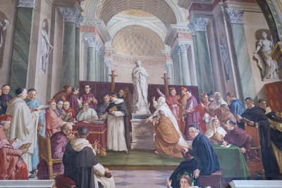 Discussão sobre a Imaculada Conceição (fresco) 作： Francesco Podesti