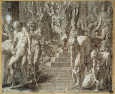 ペルセポリスのマスカレード。フランチェスコ・プリマティッチョ（1504-1570）のドローイング。 作： Francesco Primaticcio