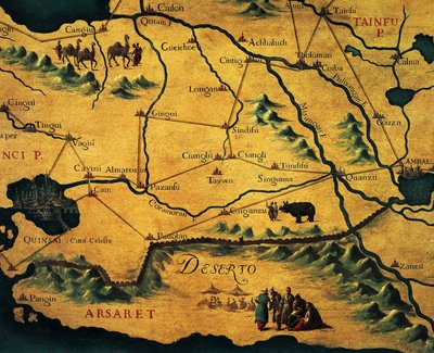 マルコポーロの東方砂漠横断ルート、タルタルの地図 作： Francesco and Ramusio Giovan Battista Grisellini