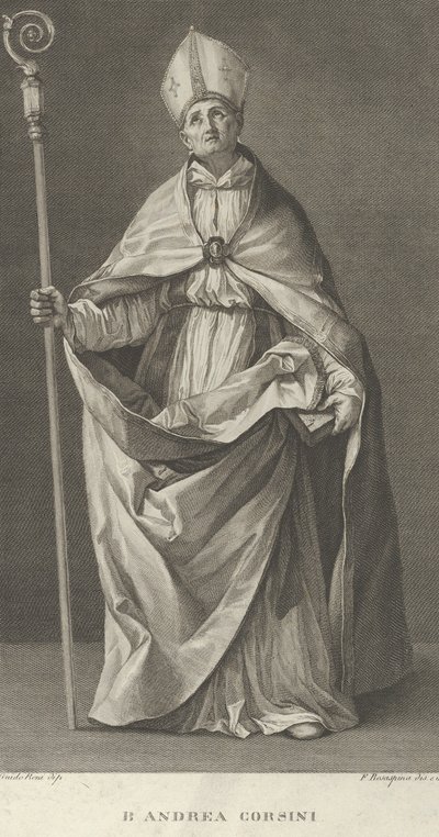フィエーゾレの司教に扮した聖アンドレア・コルシーニは、クローゼットを持って見ています..., ca. 1780～1841年。 作： Francesco Rosaspina