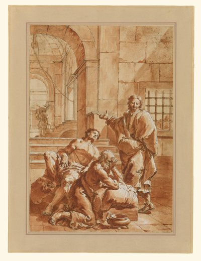 囚人仲間の夢を解釈するヨセフ 作： Francesco Salvator Fontebasso