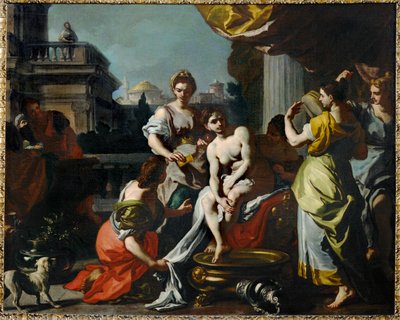 風呂に入るバセバ...（キャンバスに描かれた絵） 作： Francesco Solimena