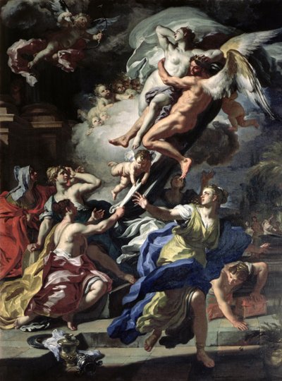 1729年、エレクテウスの娘、オレイティアを誘拐したボレアス 作： Francesco Solimena