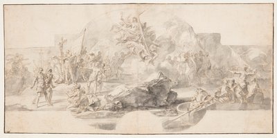 絵画のための習作「コロンブスのアメリカ上陸」サラ・デル・マイナー・コンシーリオ、ドゥカーレ宮殿、ジェノヴァ、イタリア 作： Francesco Solimena