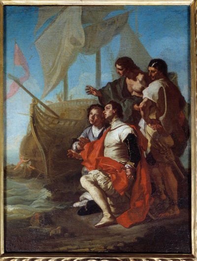 探検家クリストファー・コロンブス(1451-1506)のアメリカ到着 フランチェスコ・ソリメーナ(Francesco Solimena dit l