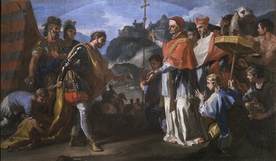 ペルージャ包囲中のロンゴバルド人のラーキス王とザカリアス教皇との会談 作： Francesco Solimena