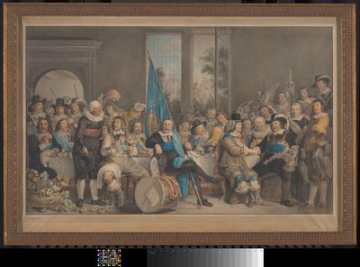 1648 年 6 月 18 日、ミュンスターの和約の締結を祝って、アムステルダムの Voetboog (St. Joris) ターゲットでの射手の食事 作： Francesco Tozelli (signed by artist)