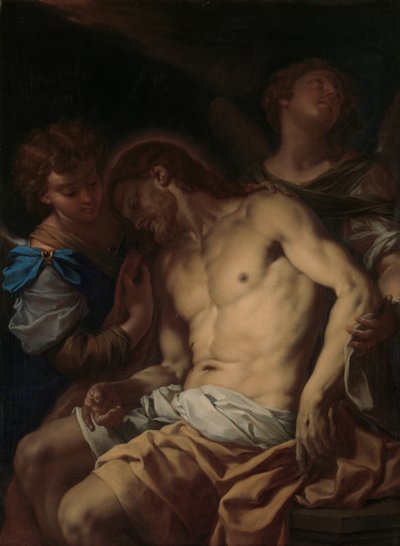 死んだキリストはエンゼルスによってサポートされました。 1710年。 作： Francesco Trevisani