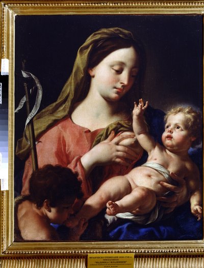 聖母子 (Virgin and Child)。 Francesco Trevisani (1656-1746) の絵画。 キャンバスに油彩、76.5 x 69.5 cm。 イタリアの芸術、バロック様式。 リージョナル アート ギャラリー、タンボフ (ロシア)。 作： Francesco Trevisani