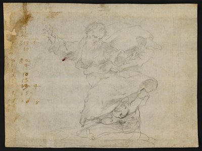 シエナの聖カタリナに新しい心を与えるキリストのための習作 (直訳); 両腕を広げて空中にいる父なる神 (裏面) 作： Francesco Vanni