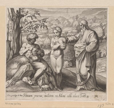 神は男と女を創造する ラファエルのロッジアの絵画 (シリーズ タイトル) La Sacra Genesi (シリーズタイトル) 作： Francesco Villamena