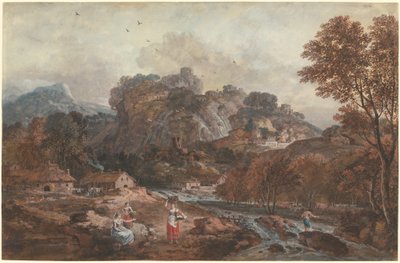洗濯女と漁師のいる山の風景 作： Francesco Zuccarelli