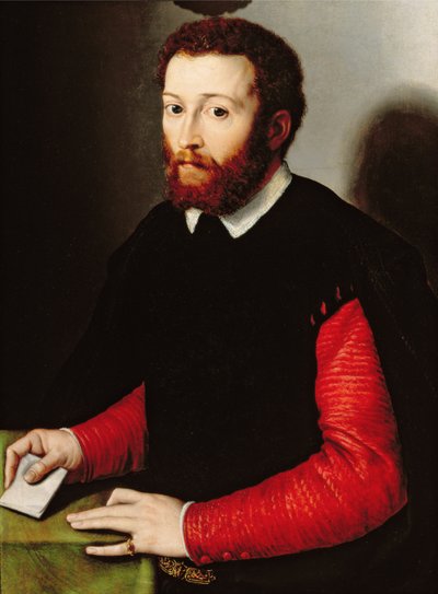手紙を持った男の肖像、c.1530-40 作： Francesco de Rossi Salviati Cecchino