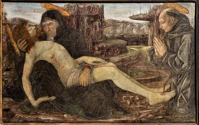 フランチェスコ・デル・コッサ作、聖フランシスコの姿で描かれたクライアントとの嘆き 作： Francesco del Cossa
