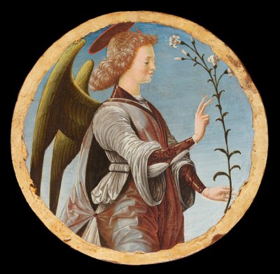 Griffoni Polyptych: 受胎告知の天使、1472～1473年頃。 作： Francesco del Cossa