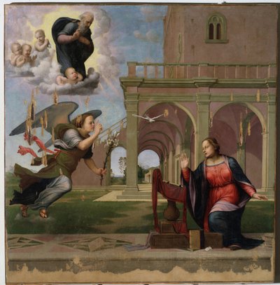 受胎告知 - 木に油 作： Francesco di Cristofano Franciabigio