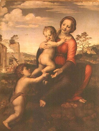 井戸の聖母」または「幼い洗礼者ヨハネを連れた聖母子」 1503-09年頃 （パネルにテンペラ 作： Francesco di Cristofano Franciabigio