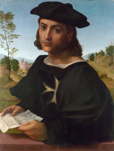 ロードス島の騎士の肖像」フランチェスコ・ディ・クリストファーノ・ディ・フランチャビーギオ（Marcantonio Franciabigio ou Francia Bigio）（1482-1525）木に油彩 1514年 ナショナル・ギャラリー（ロンドン） 60,3x45,7 作： Francesco di Cristofano Franciabigio