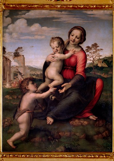 聖母と子、聖ヨハネ・バプティスト（絵画 作： Francesco di Cristofano Franciabigio