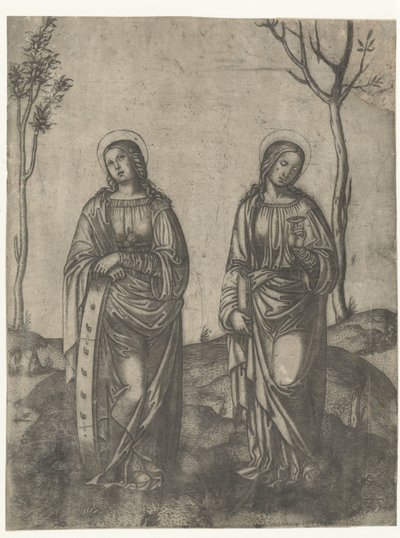 壊れた車輪を持つ聖カタリナと皿に目を向けるルチア 作： Francesco di Francia (attributed to)