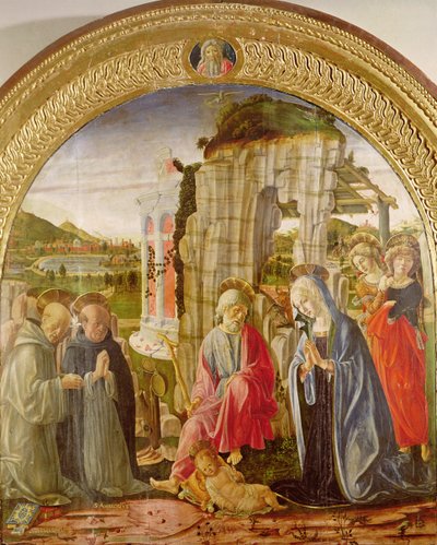 聖アンブローズと聖バーナードによる子供の崇拝（パネルに油彩） 作： Francesco di Giorgio Martini