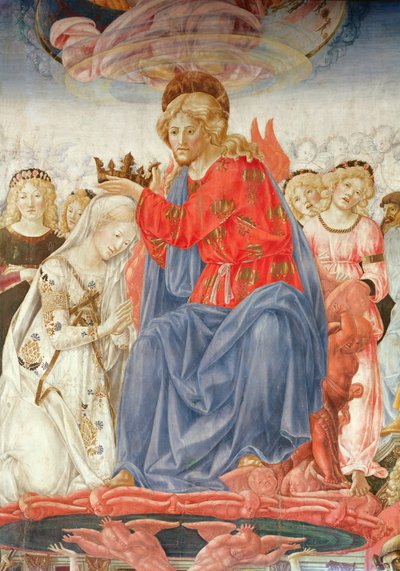 聖母戴冠式の詳細（パネルに油彩） 作： Francesco di Giorgio Martini