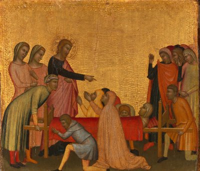 伝道者聖ヨハネがサテウスを生き返らせます。 1370年。 作： Francescuccio Ghissi