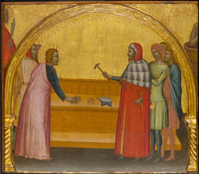 聖ヨハネ伝道者、哲学者クラトの非難、c.1370-1380（パネル上のテンペラと金箔） 作： Francescuccio Ghissi