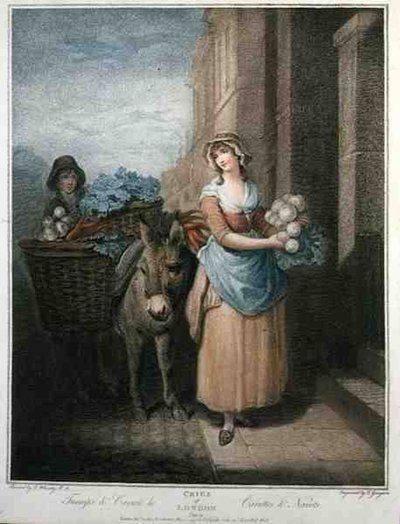"Turnips and Carrots Ho"、Thomas Gaugain（1748-1812）が彫った「The Cries of London」のプレート13、Colnaghi & Co.が出版。 作： Francis (after) Wheatley
