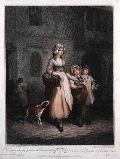 "Two Bunches a Penny, Primroses, Two Bunches a Penny", Luigi Schiavonetti (1765-1810) が彫った「The Cries of London」のプレート1、Colnaghi & Co. 作： Francis (after) Wheatley
