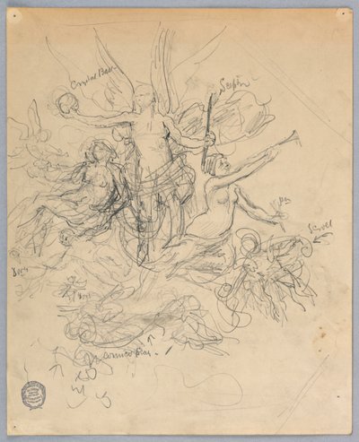 翼のある人物のスケッチ、おそらくフォルトゥナ 作： Francis Augustus Lathrop