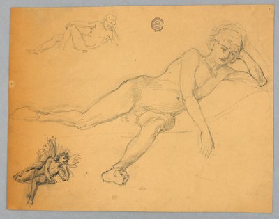 男性ヌードのスケッチ 作： Francis Augustus Lathrop