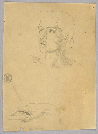 女性の頭と手のスケッチ 作： Francis Augustus Lathrop