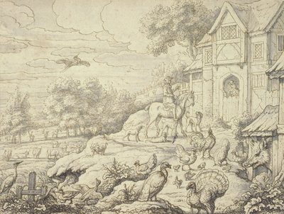 農場、数字と風景の背景 作： Francis Barlow