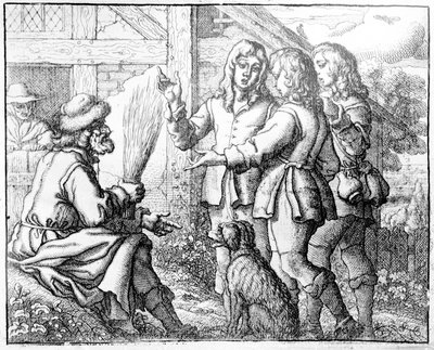 老人とその息子たち、「イソップ寓話」のイラスト、1666年（エッチング） 作： Francis Barlow