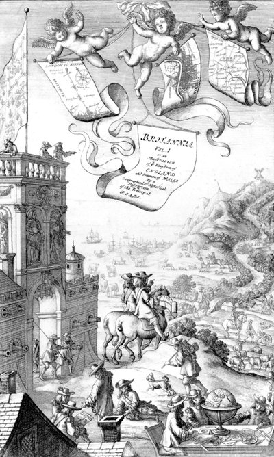 ジョンオギルビーの「ブリタニア」のタイトルページ、ヴァーツラフホラー作、1675年 作： Francis Barlow