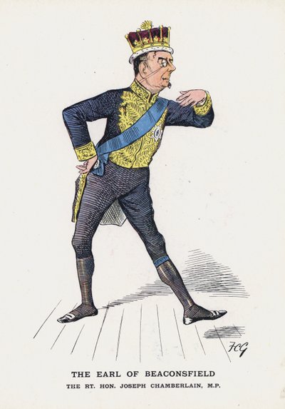 ビーコンズフィールド伯爵、ジョセフ・チェンバレン閣下（カラーリトグラフ 作： Francis Carruthers Gould