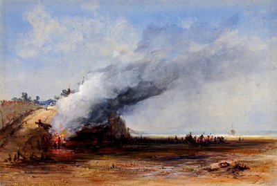 古いボートの燃焼、19 世紀。 作： Francis Danby