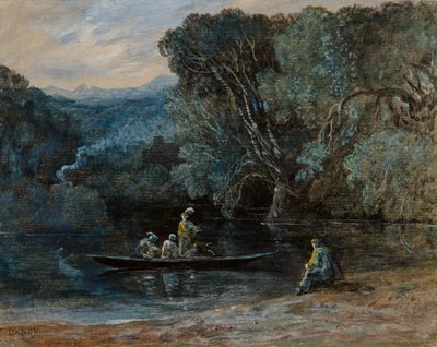ボートと人物のいる川のシーン、1825年頃 作： Francis Danby